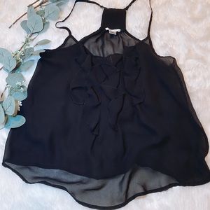 Black ruffled sheer tank top blouse